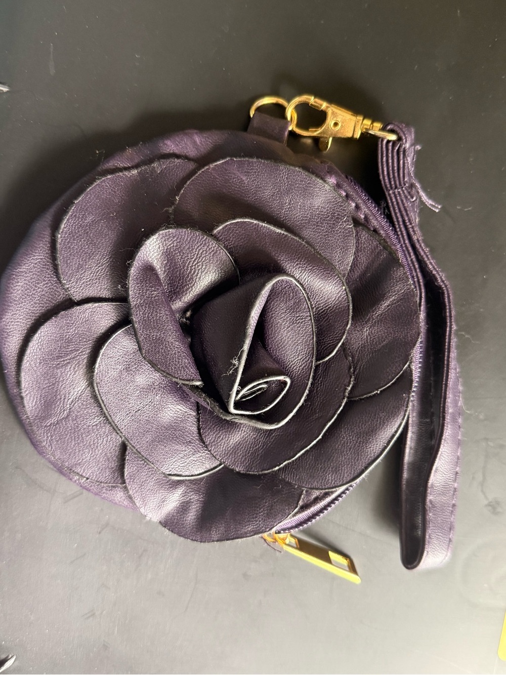 Purple Floral Leather Wristlet